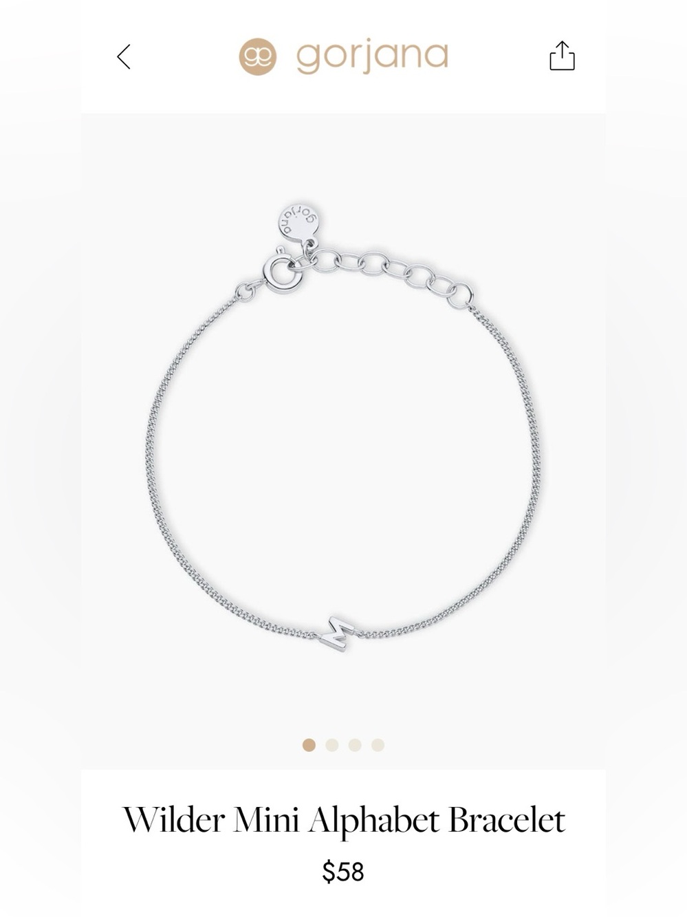 NWOT Gorjana Wilder Sterling Silver Initial 'M' Chain Bracelet